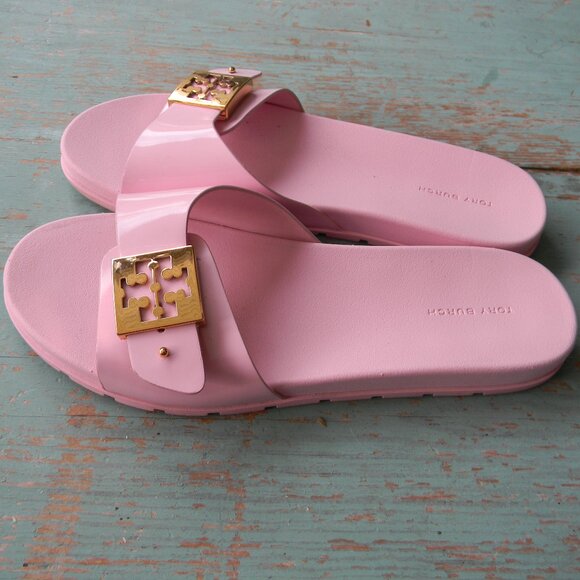 TORY BURCH MELLOW SLIDES SZ 9 LEATHER ROSA CANDY PINK COMFORT SANDALS - Picture 4 of 8